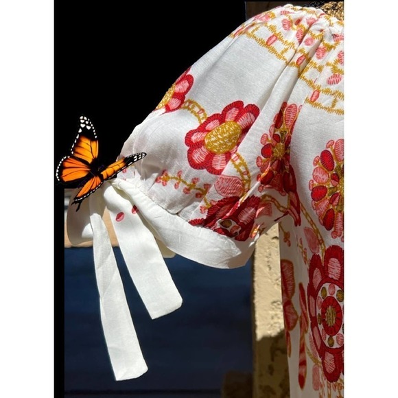 Blush BJ Pretty Airy Blouse Framed By Puffed Tie Sleeves Size Med - Picture 4 of 6